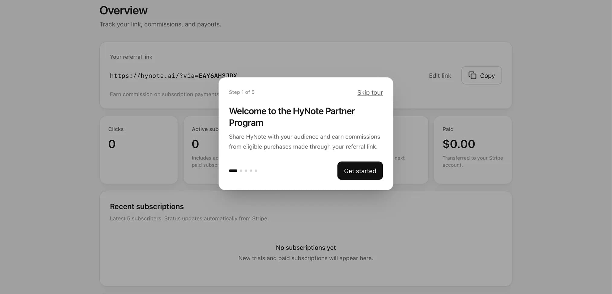 HyNote Partner dashboard overview